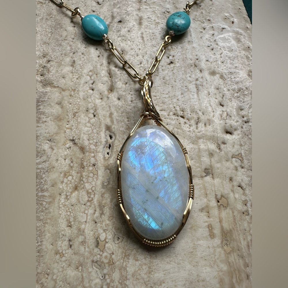 Moonstone and Magnesite 14k Gold Filled Paperclip Chain Necklace